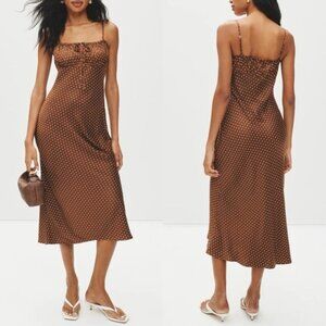Ciao Lucia Hello Sunshine Leo Siena Brown Polka Dow Midi Slip Dress Size L